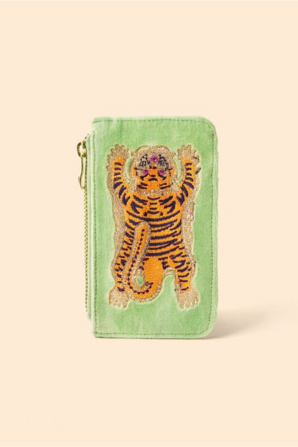 Velvet Card Holder | Ikat Tiger - Mint