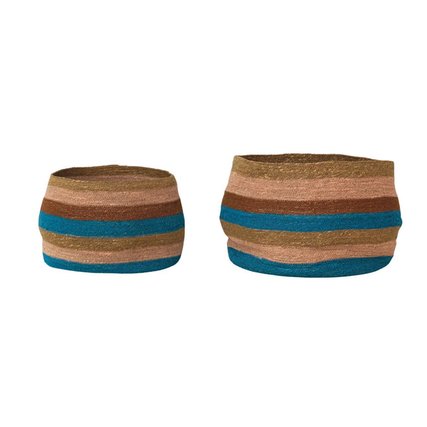 Set of 2 Baskets | Woven Seagrass and Stripes