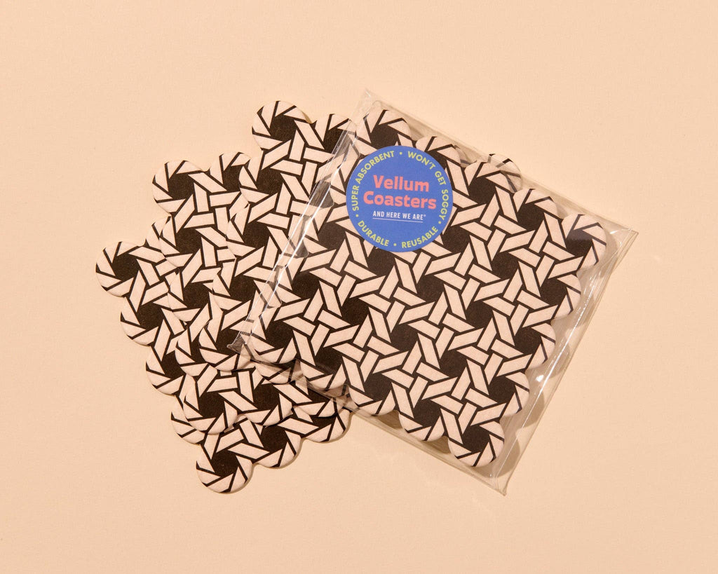 Letterpress Reusable Vellum Coasters—Rattan Weave: Brown