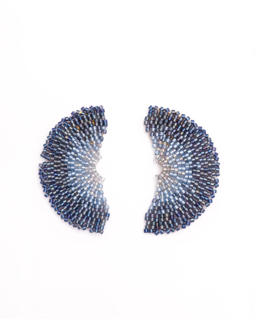 Earrings | Beaded Handwoven Ginkgo Leaf (Blue)