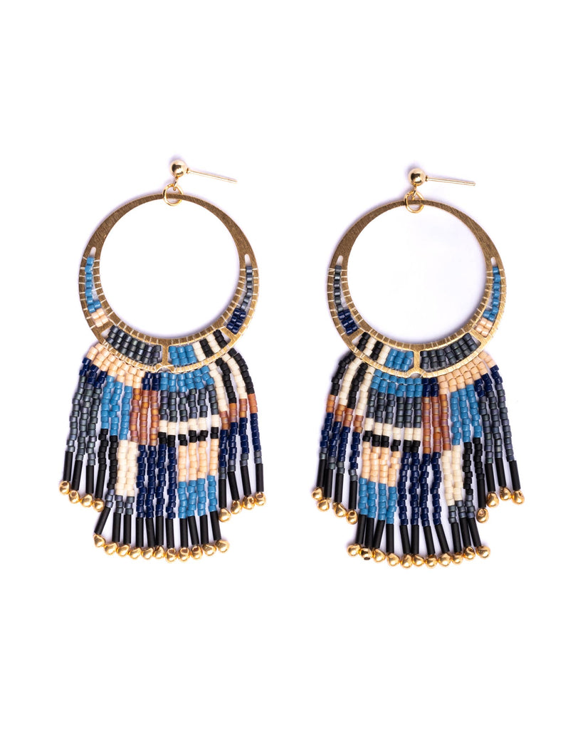 Earrings | Beaded Handwoven Painted Desert Fringe (Blue)