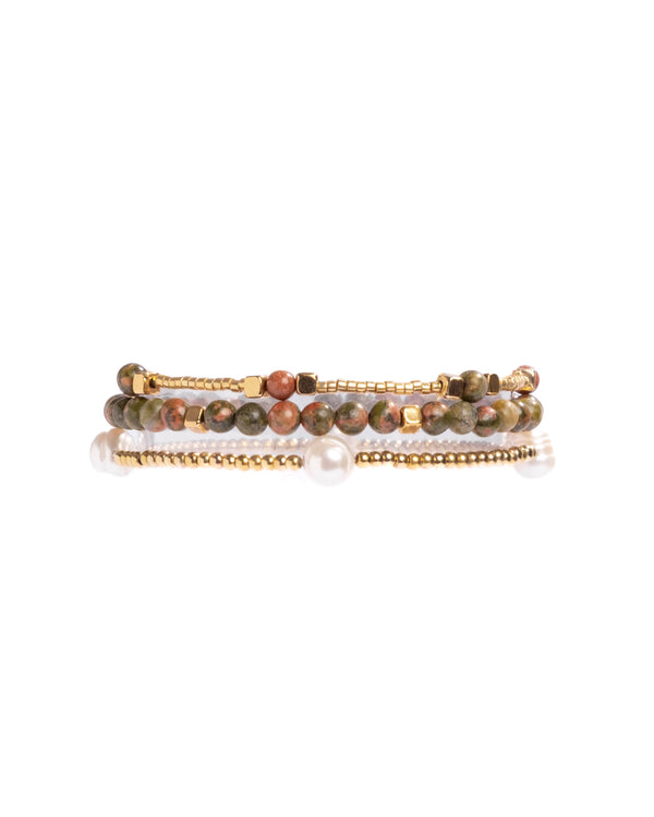 Bracelets | Gem and Pearl Miyuki (Unakite)