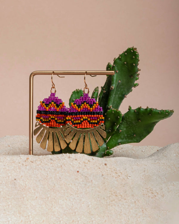 Earrings | Beaded Handwoven Santa Fe Drops (Magenta/Orange)