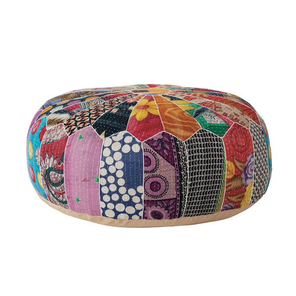 Found Cotton Pouf | Kantha Patchwork (Each One Will Vary)