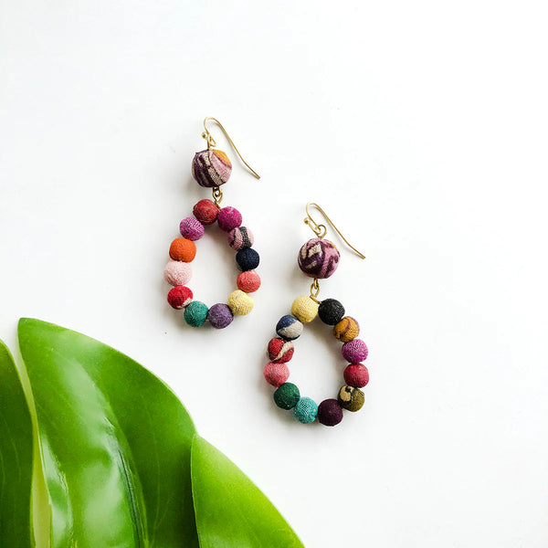 Dangling Earrings | Kantha Teardrops