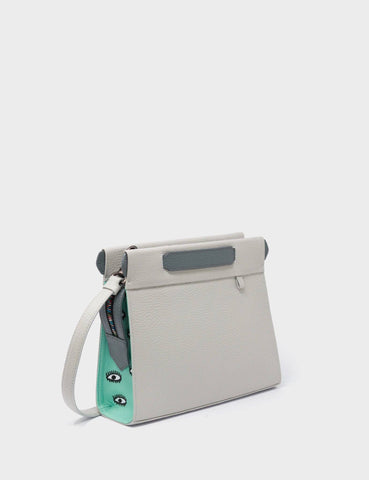 Vali Crossbody Moonwalk Gray and Oceanic Green Leather Bag - All Over Eyes Embroidery