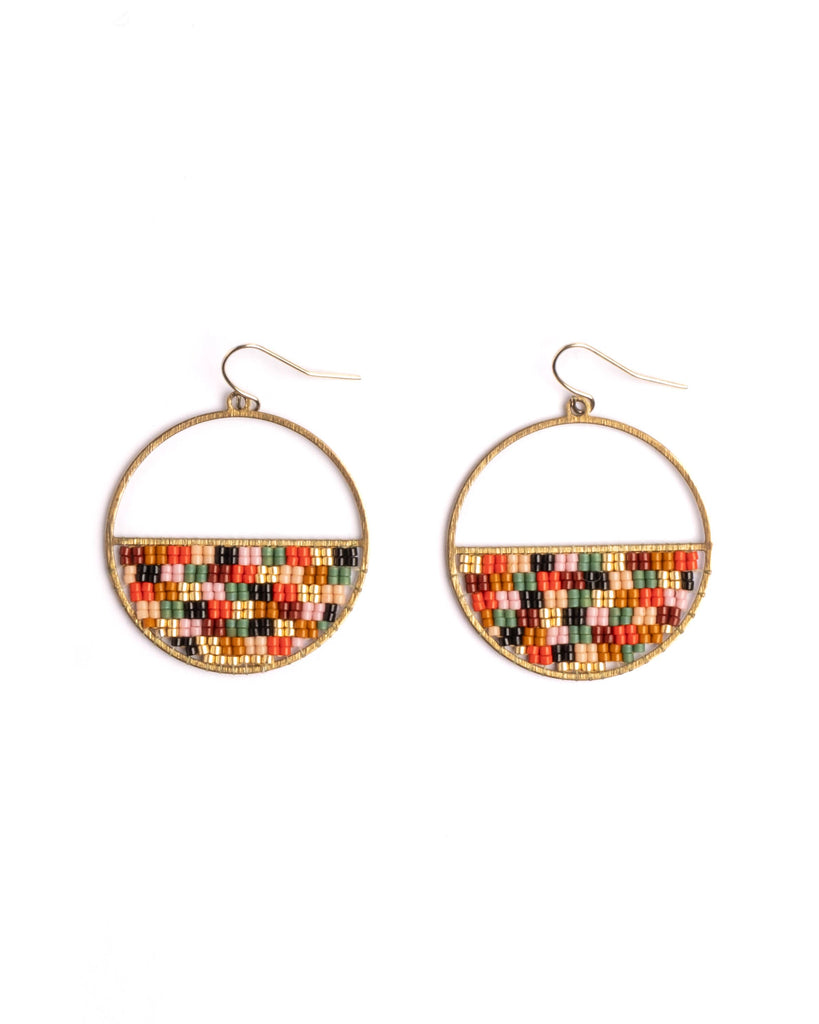 Earrings | Beaded Handwoven Patchwork Circle (Sweet Escape)