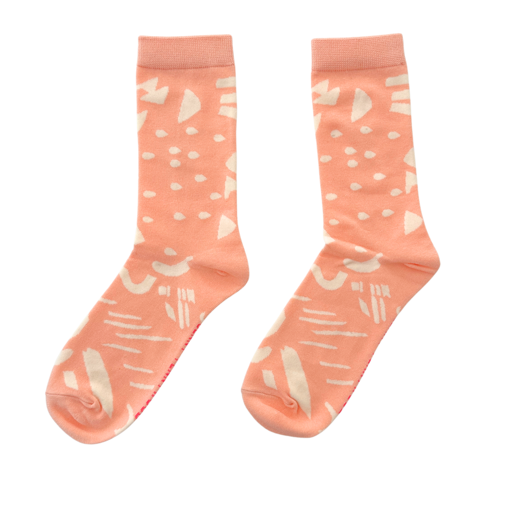 Socks | Dashes & Moons in Coral & Natural
