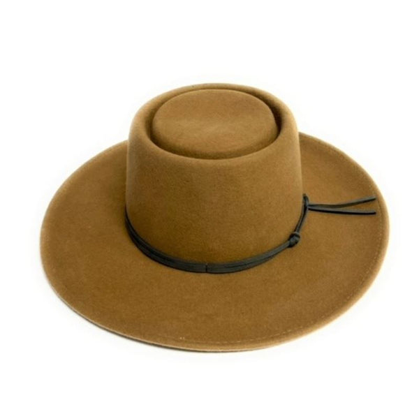 Wool Felt Rim Hat with knotted Tie Color - Camel