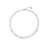 A  rectangle-link chain necklace in silver in a short length.