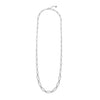 A long rectangle-link chain necklace in silver.