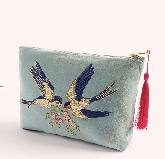 Velvet Zip Pouch | Swooping Swallows