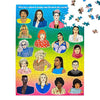 Colorful puzzle with illustrations of women in different skin tones. 