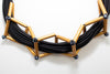 Black Elastic Cords Necklace with Cage of Brushed Gold Aluminum Tubes