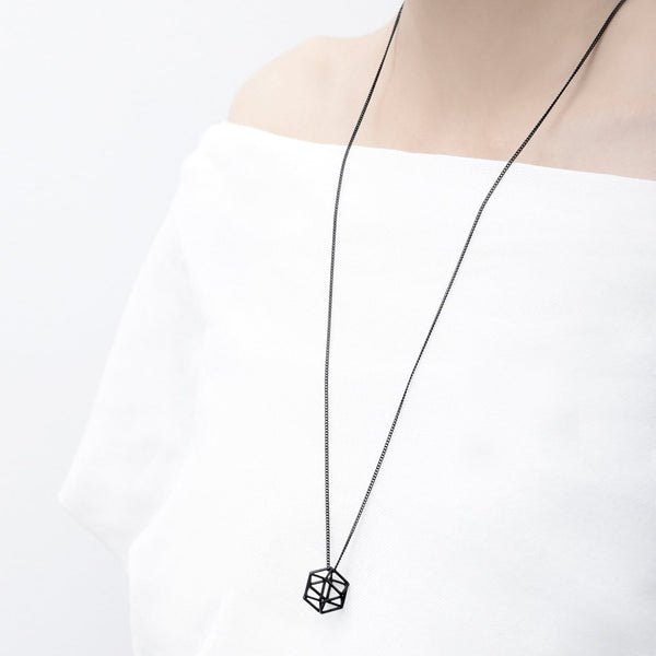 Hollow 3D Hexagon Necklace | Matte Black