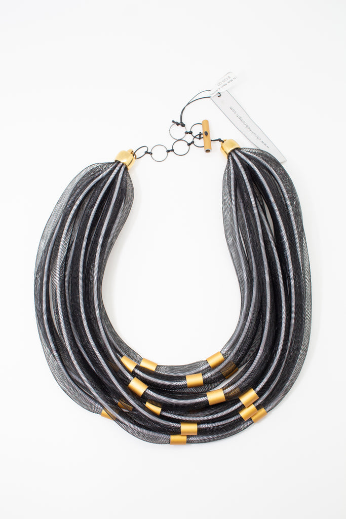 Multi-strand Necklace of Mesh and Aluminum Tubes