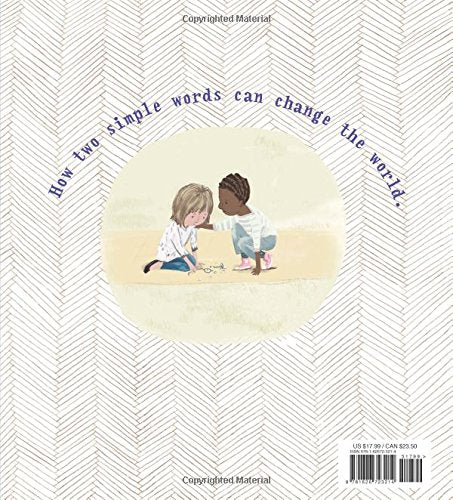 The back of a book with an illustration of two kids playing on the floor.
