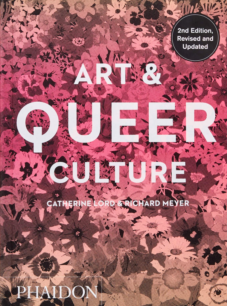 Book cover with a flower print in pink that covers the entire book and the text: "Art & Queer Culture."