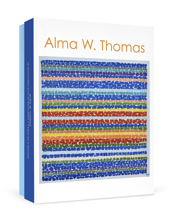 Box of notecards with a colorful painting printed onto it. The text above it reads: "Alma W. Thomas."