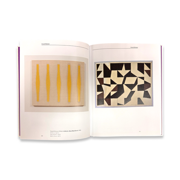 Two pages from a book featuring abstract paintings in yellow and black.