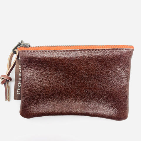 Leather Coin Pouch Dark Tan