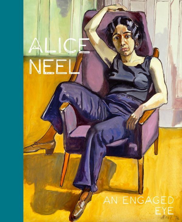 Colorful book cover with a painting of a woman sitting on a purple chair. In white letters, the title reads: "Alice Neel."