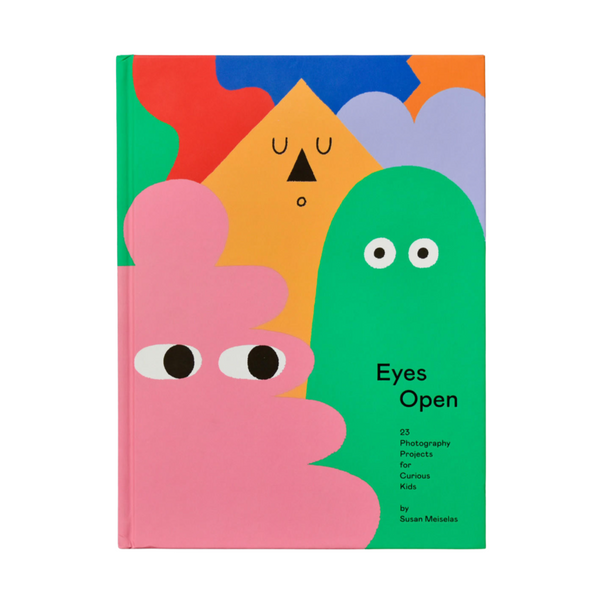 Colorful book cover with different shapes. The title reads "Eyes Open."